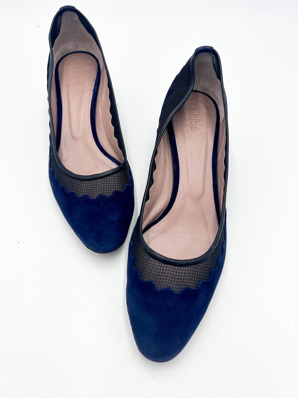 Chloe Scallop Navy Suede Pump Size 39